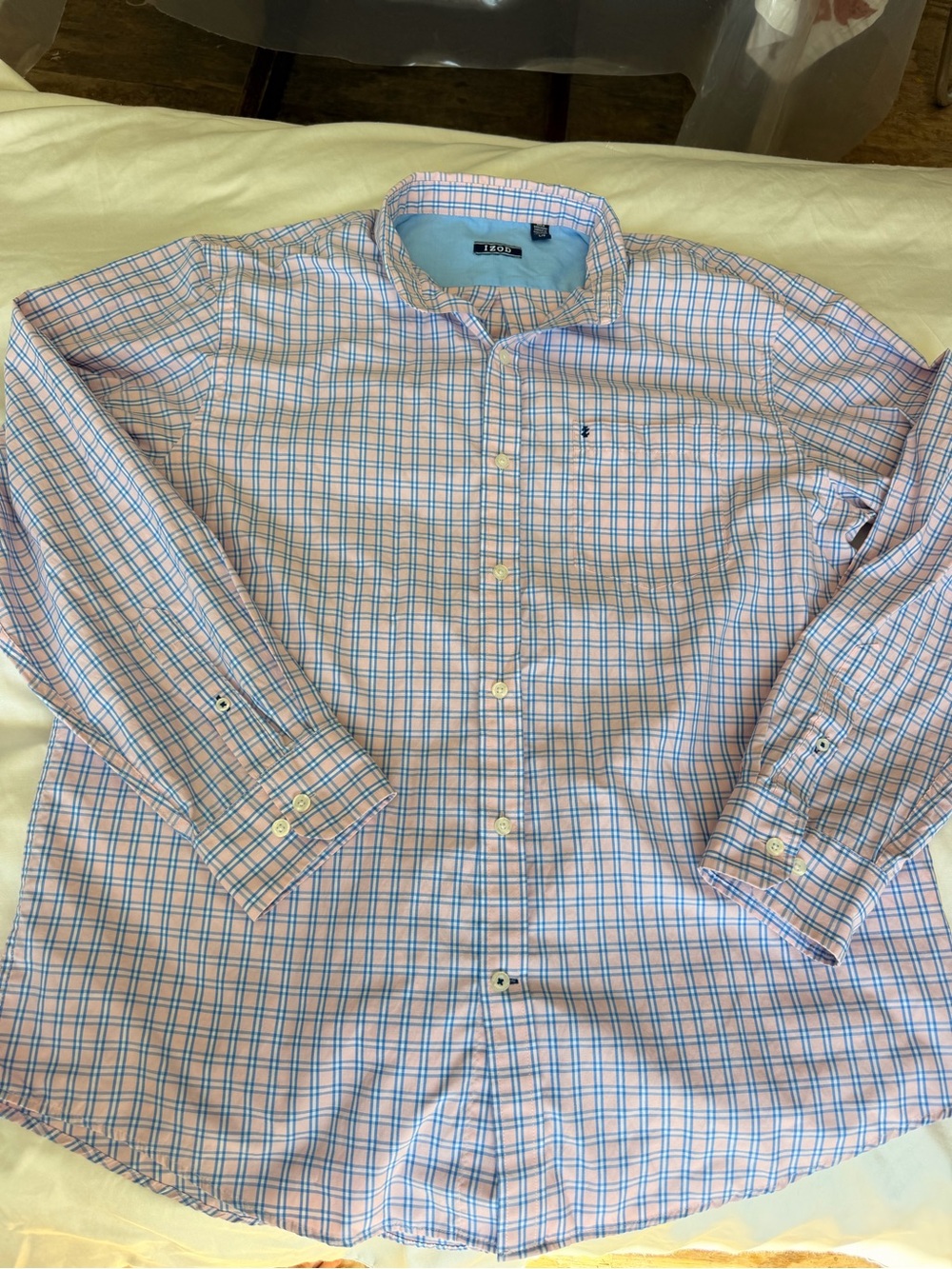 Izod Pink & Blue Checked Long-Sleeve Button-Down Shirt size L